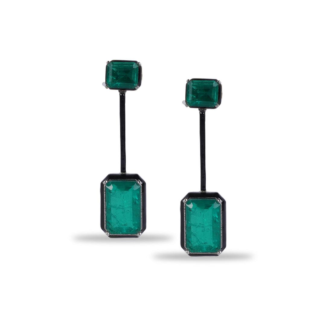 COZBI - GREEN DOUBLET DANGLER EARRINGS - House Of Shikha