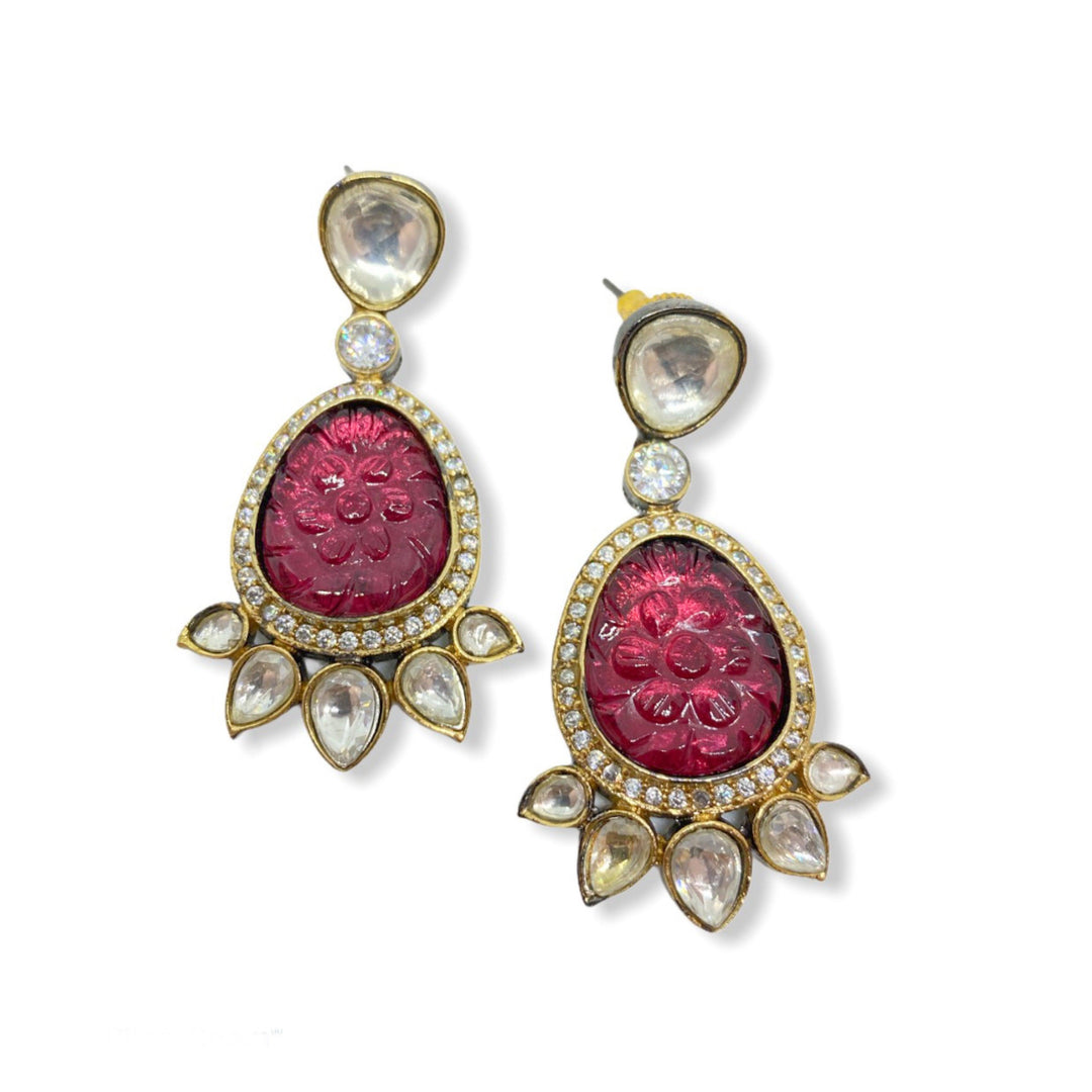 TRI KUNDAN EARRINGS - House Of Shikha