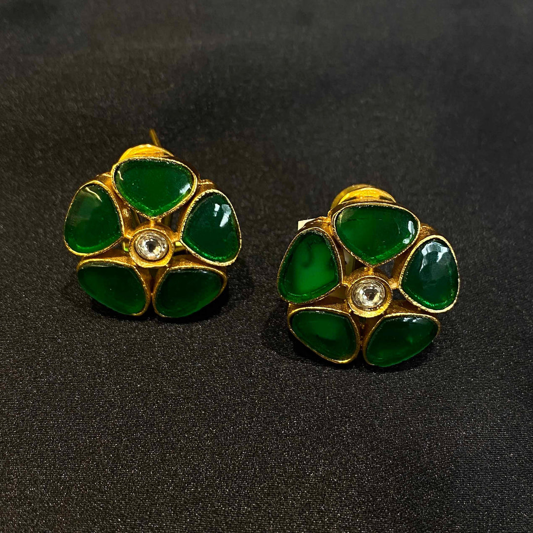 SAIYA - GREEN KUNDAN EARRINGS - House Of Shikha