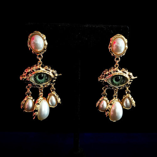 SARA EVIL EYE PEARL CHARM EARRINGS