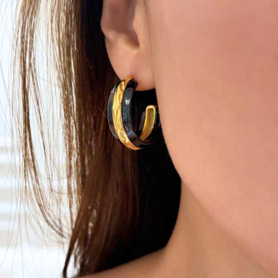 BLACK AND GOLD HOOP EARRINGS