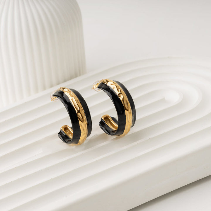 BLACK AND GOLD HOOP EARRINGS