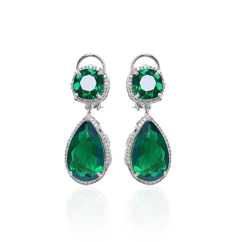 SHEREEN - GREEN STONE DROP EARRINGS - House Of Shikha