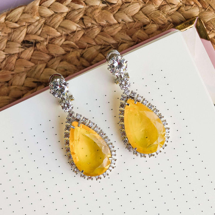 NINA - YELLOW DOUBLET DANGLER EARRINGS - House Of Shikha