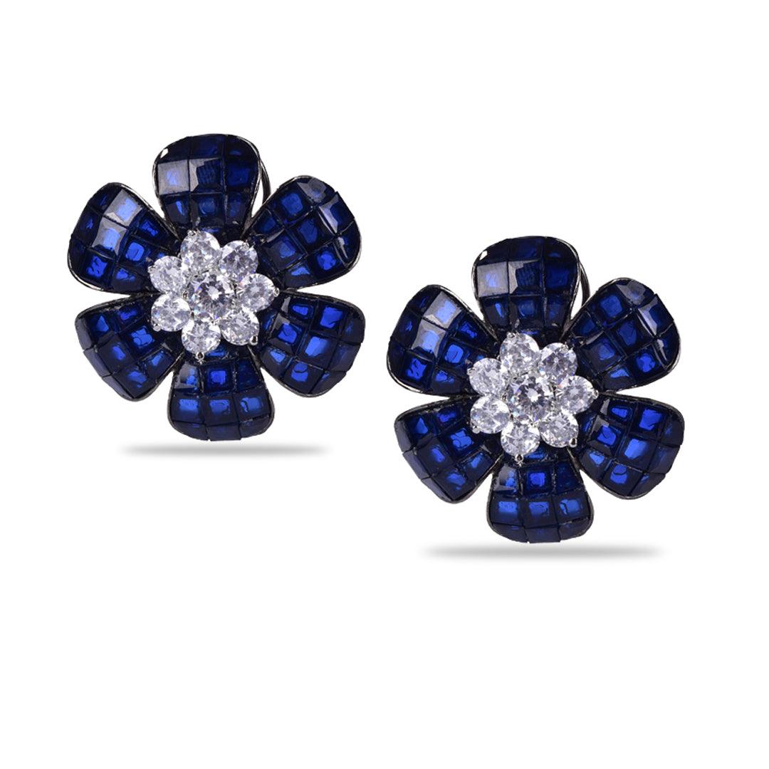 BLOOM - BLUE CZ STUD EARRINGS - House Of Shikha