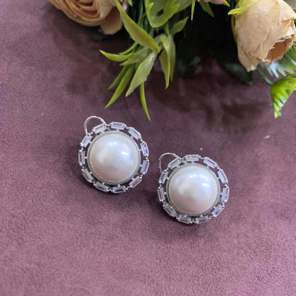 CLARA - CZ PEARL EARRINGS - House Of Shikha