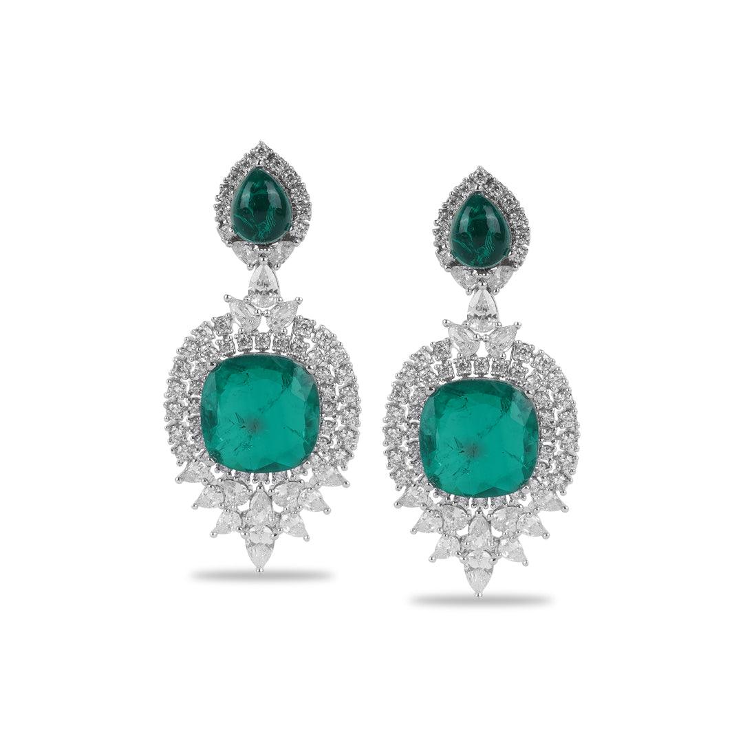 AMASA - GREEN DOUBLET CZ EARRINGS - House Of Shikha