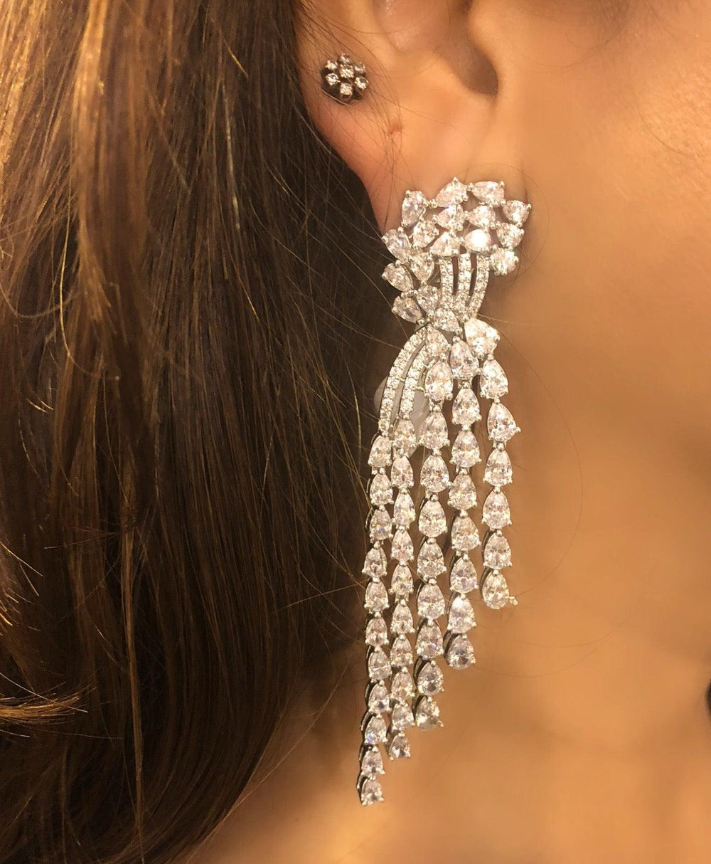 MALAA - CZ DANGLER EARRINGS - House Of Shikha