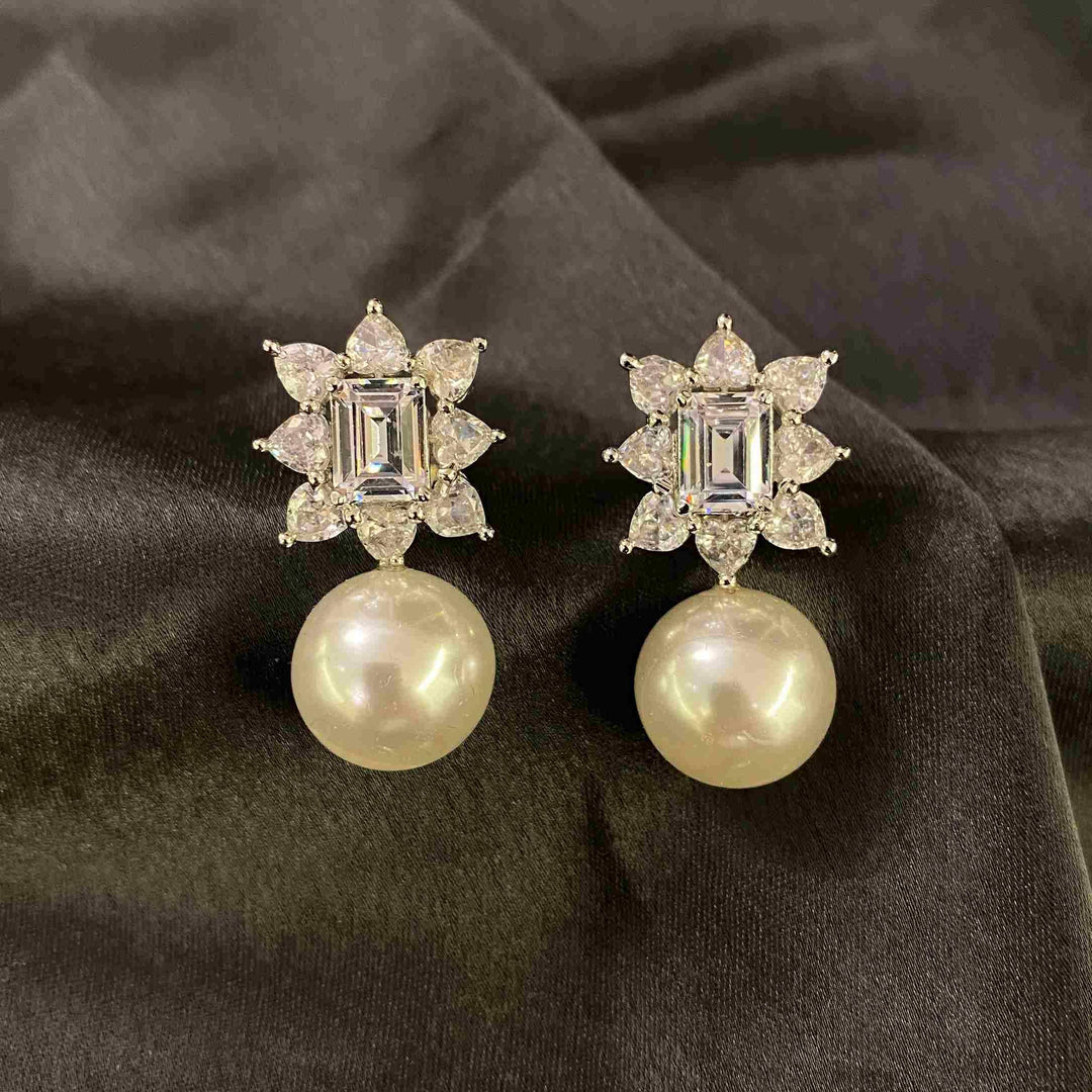 DRESDAN - CZ PEARL DROP EARRINGS - House Of Shikha