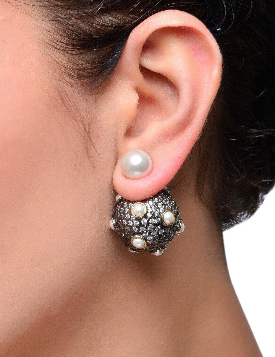 DOUBLE SIDED PEARL STUD EARRINGS - House Of Shikha