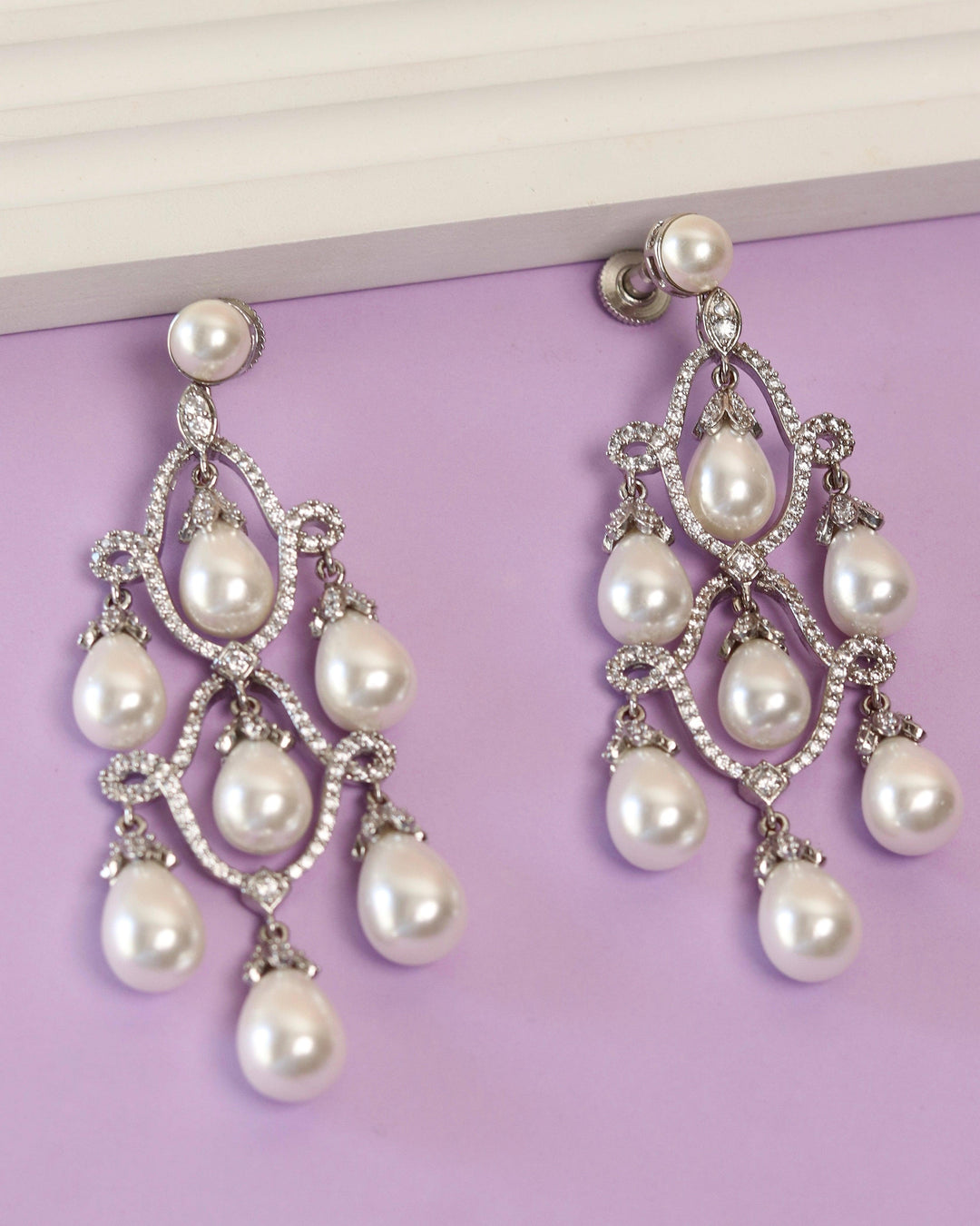 PEARL CZ DANGLER EARRINGS - House Of Shikha