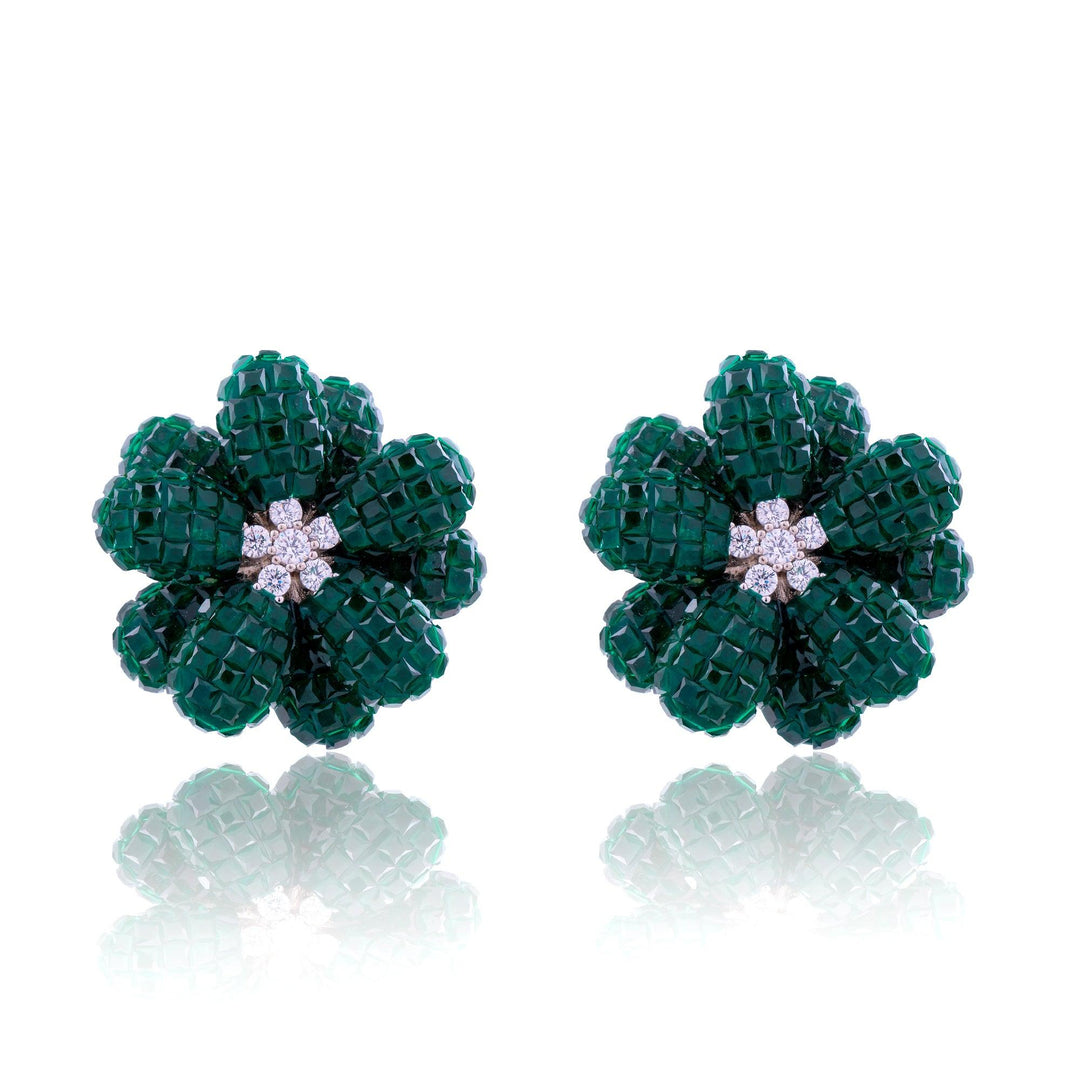 OVERSIZED KATE FLORAL INVISIBLE DIAMOND STUDS - House Of Shikha