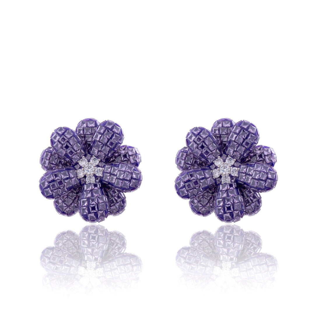 OVERSIZED KATE FLORAL INVISIBLE DIAMOND STUDS - House Of Shikha