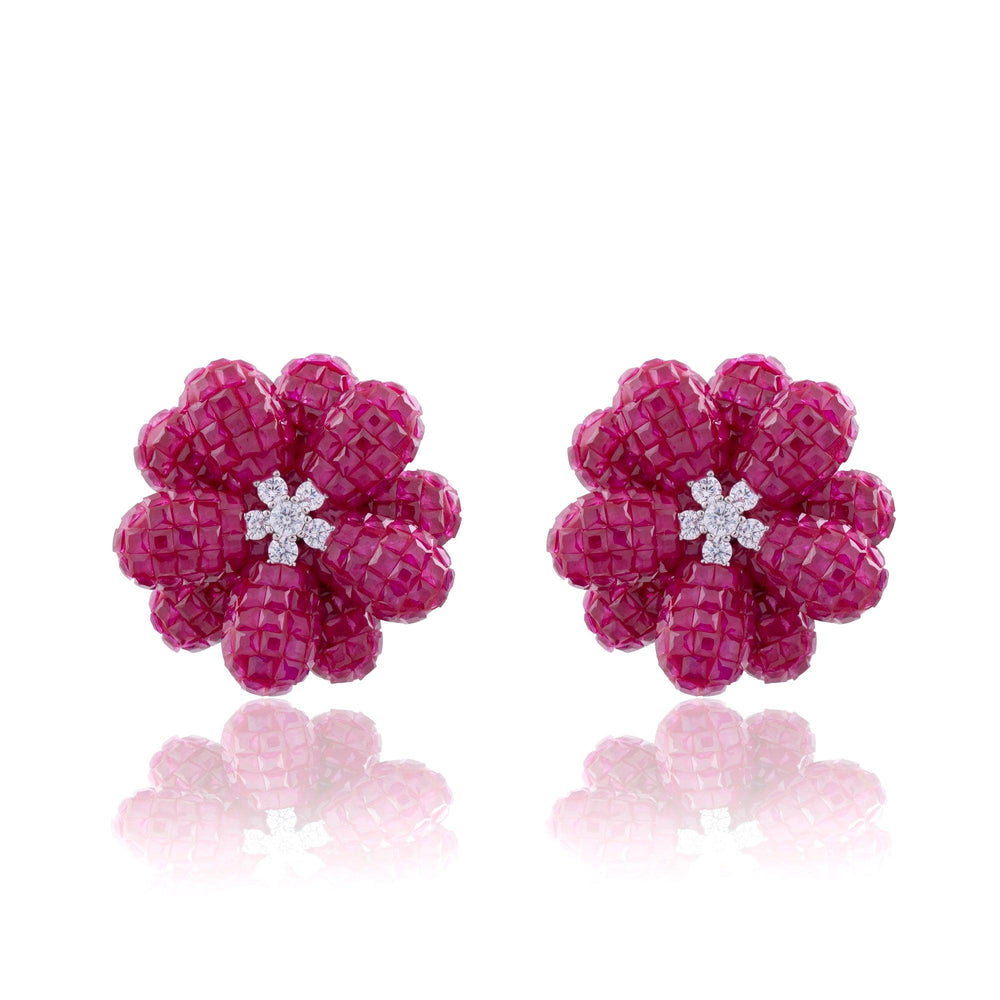 OVERSIZED KATE FLORAL INVISIBLE DIAMOND STUDS - House Of Shikha