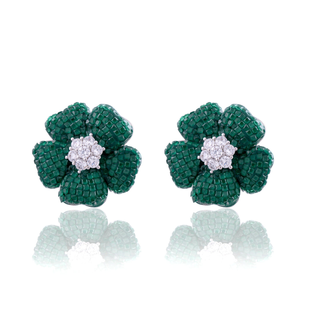 KATE FLORAL INVISIBLE DIAMOND STUDS - House Of Shikha