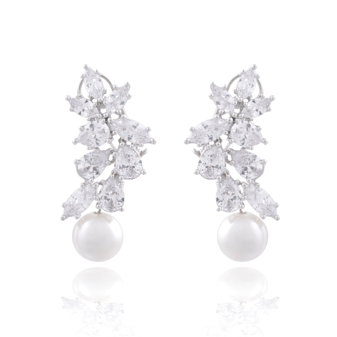 LEAF SHAPE DIAMOND PEARL EARRINGS - House Of Shikha