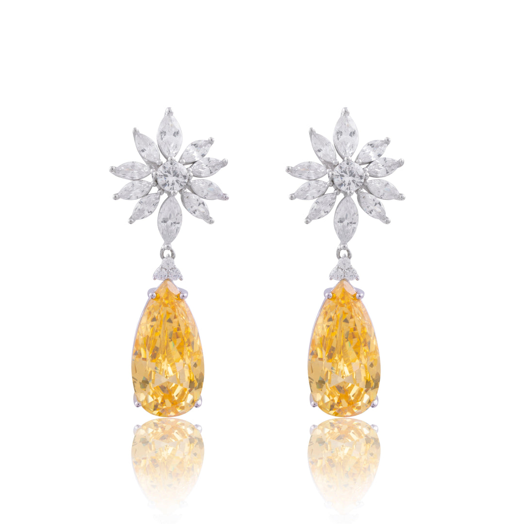 MARQUISE CLUSTER YELLOW DROP EARRINGS - House Of Shikha