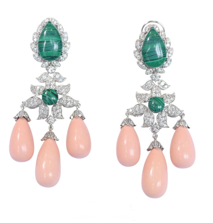 LIZA - GREEN & PEACH DROP EARRINGS - House Of Shikha