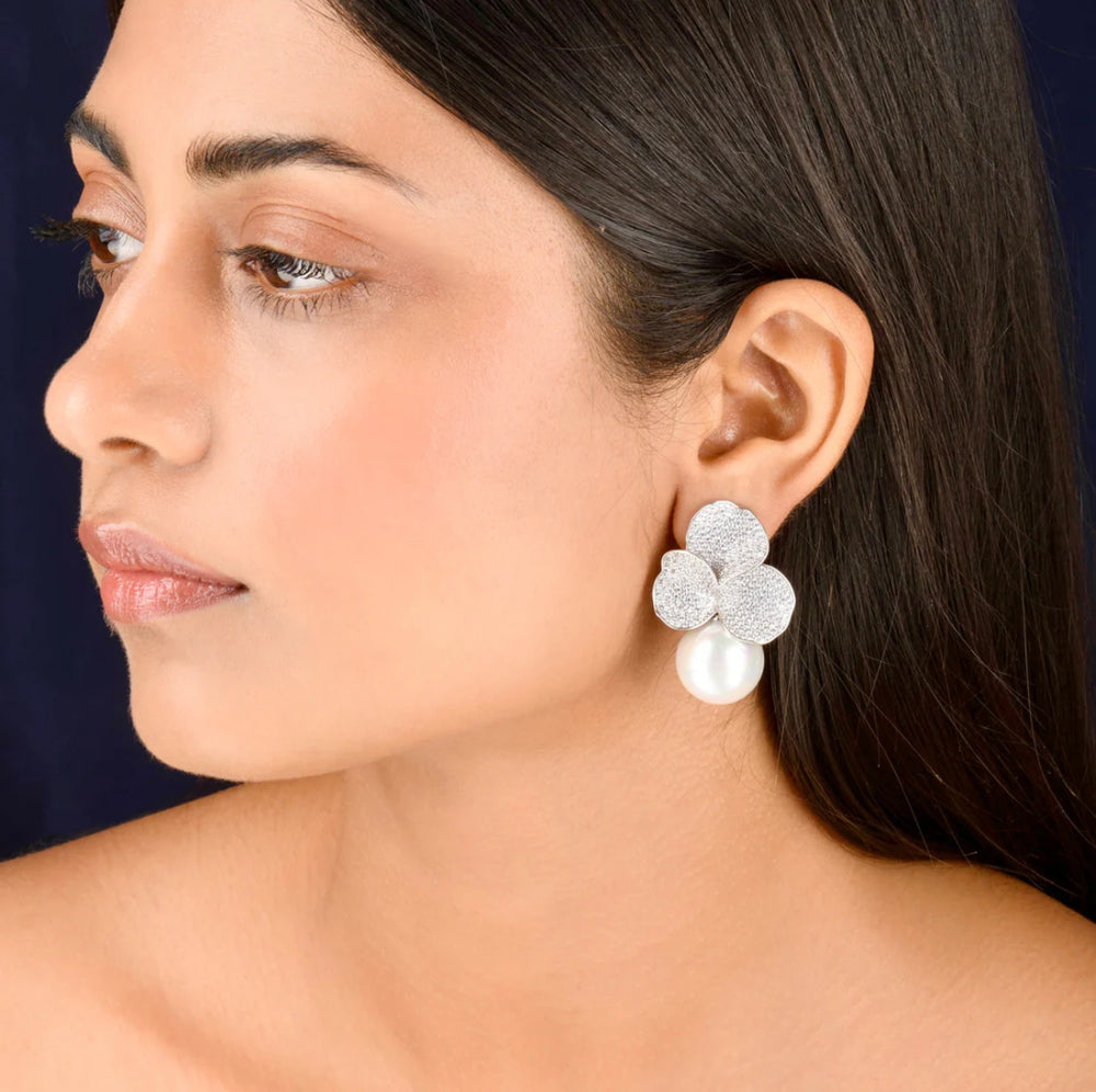 PETAL DIAMOND CLUSTER EARRINGS - House Of Shikha