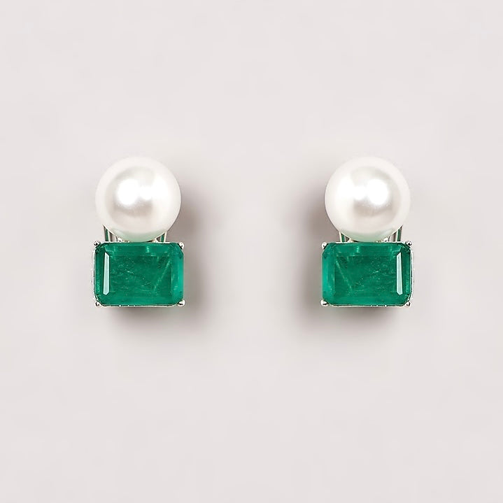 YUVS PEARL UP EMERALD STUDS