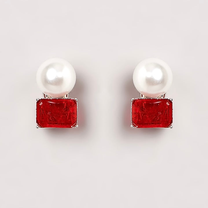 YUVS PEARL UP EMERALD STUDS