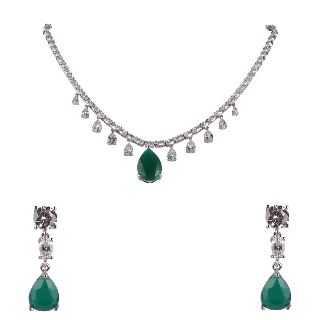 DIANA - EMERALD CZ NECKLACE SET - House Of Shikha