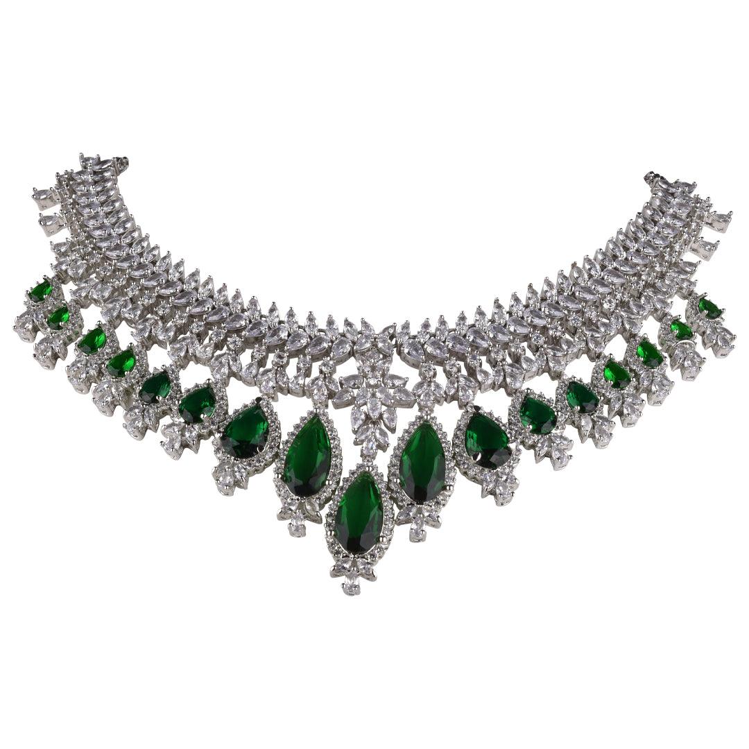 LILY - EMERALD CZ NECKLACE SET - House Of Shikha