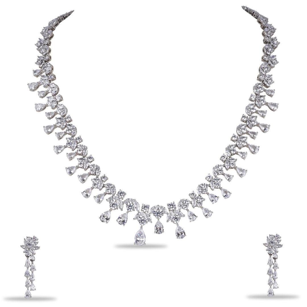 AARVI - MIX SHAPES CZ NECKLACE SET - House Of Shikha