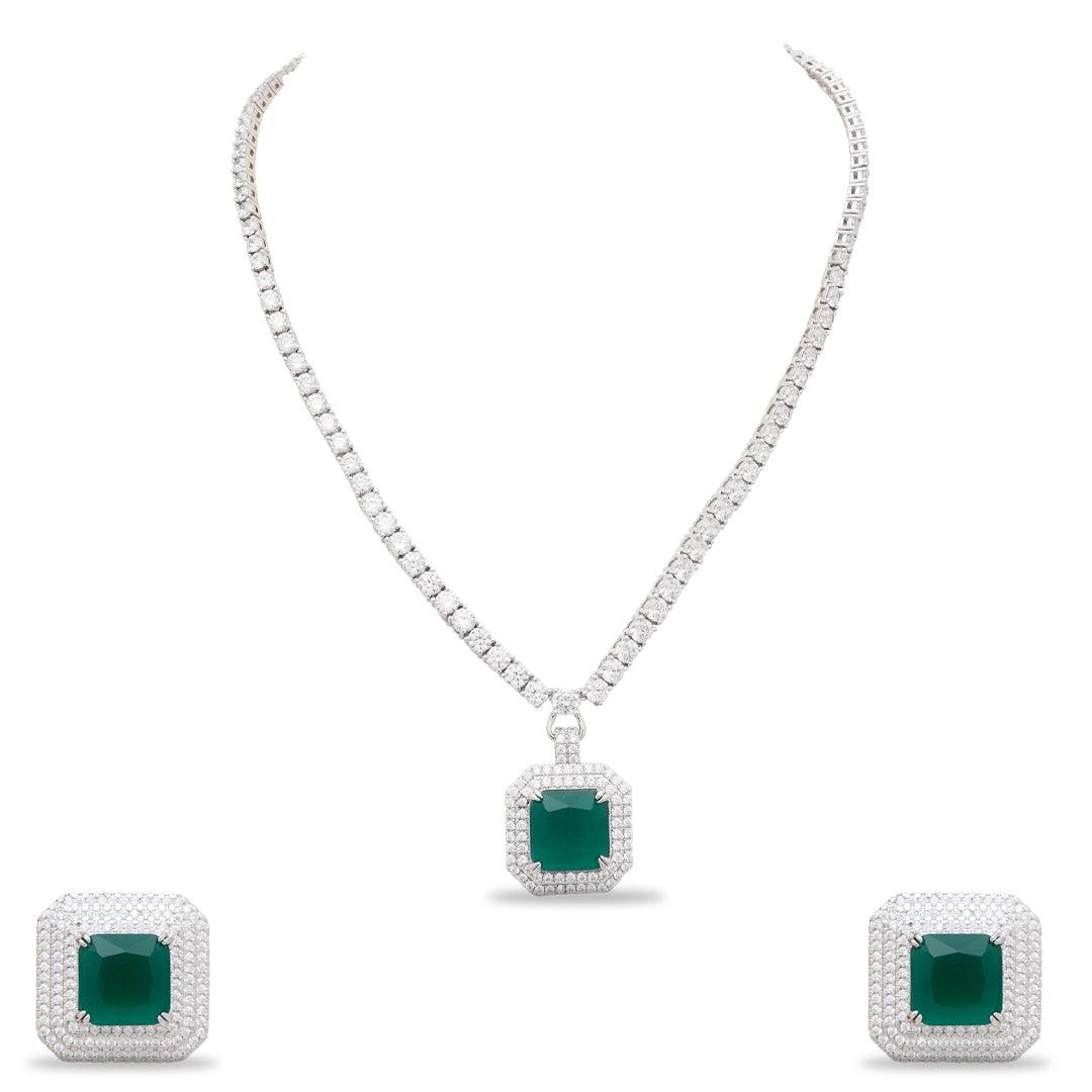 RIDDIIMA - EMERALD CZ NECKLACE SET - House Of Shikha