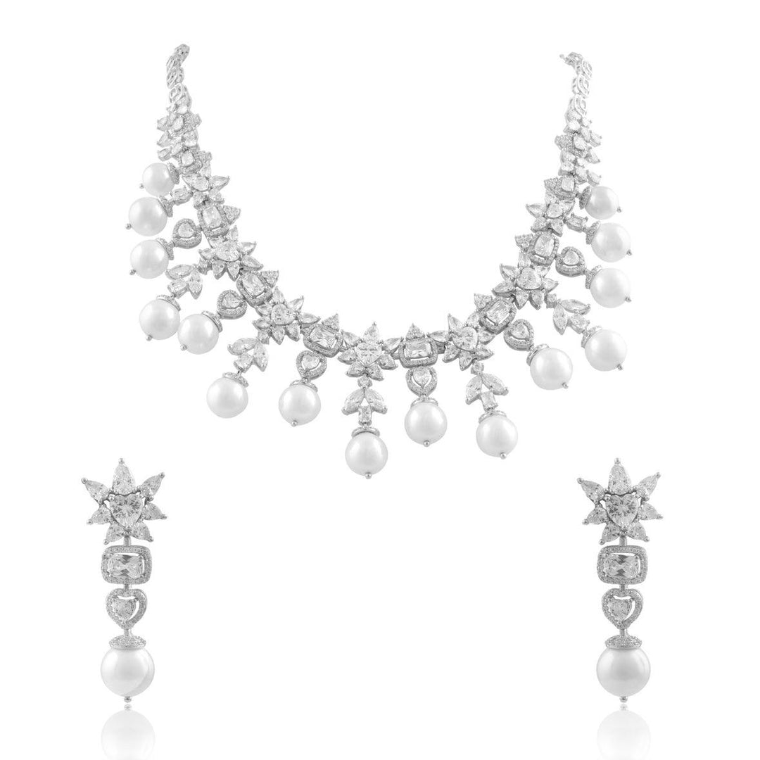 GEETZ - PEARL & DIAMOND NECKLACE SET - House Of Shikha