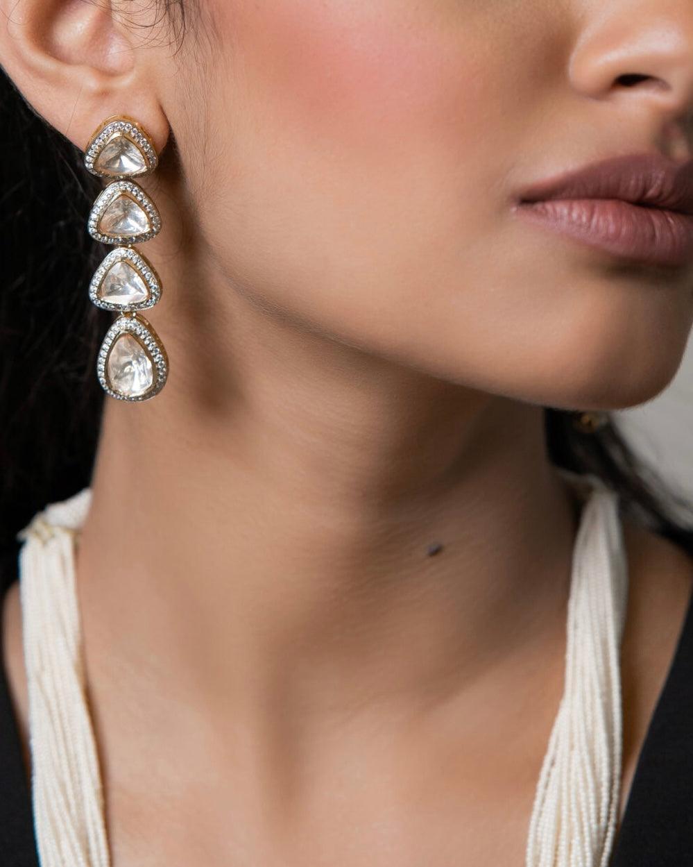 DIONI- MOZZANITE POLKI EARRINGS - House Of Shikha