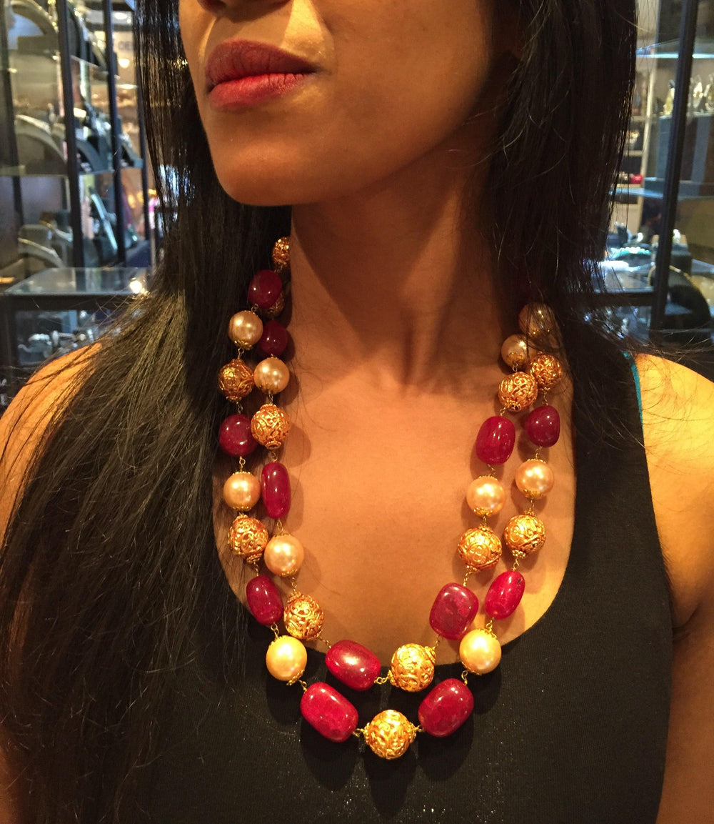 DIVS - TUMBLE STONE PEARLS NECKLACE - House Of Shikha