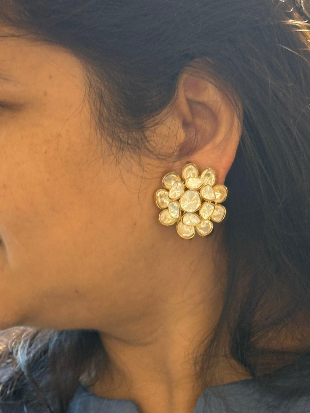 RAGA FLORAL POLKI STUDS - House Of Shikha