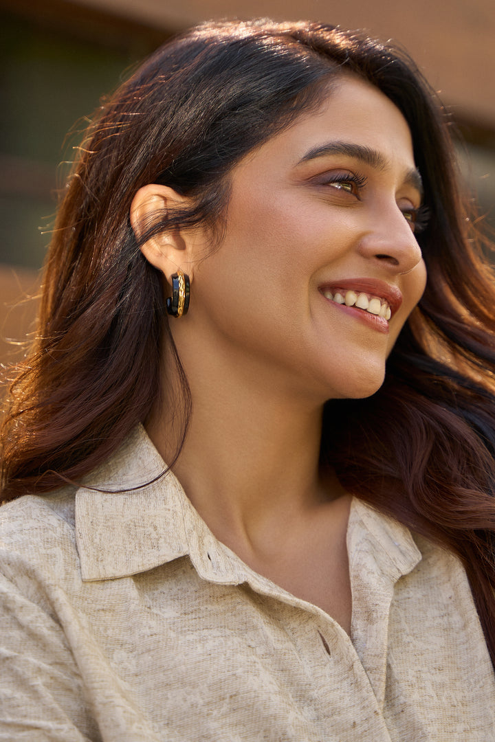 BLACK AND GOLD HOOP EARRINGS