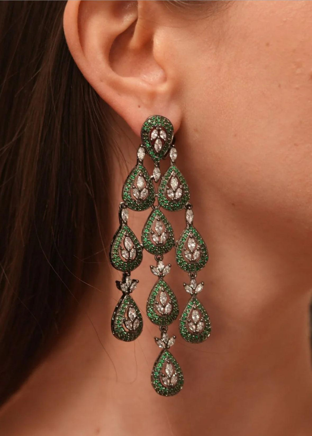 KIERA OVERSIZED DIAMOND DANGLER EARRINGS - House Of Shikha