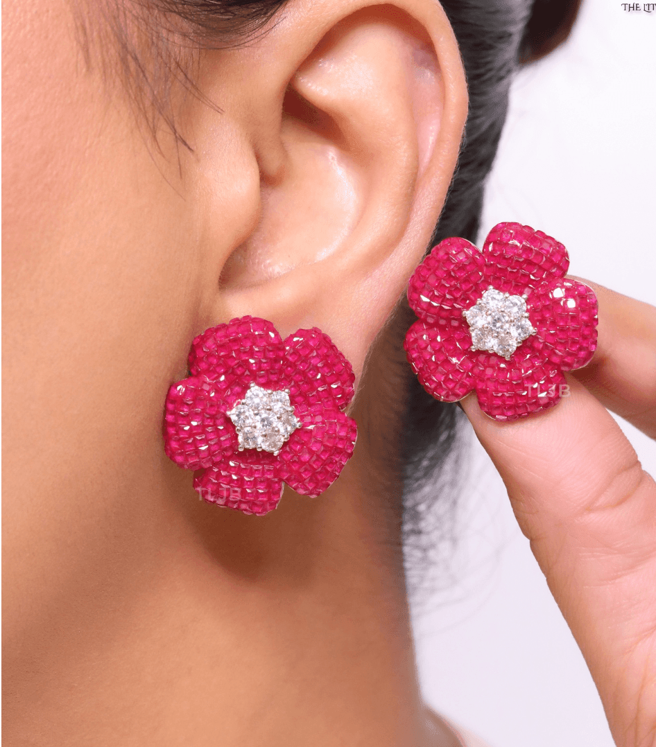 KATE FLORAL INVISIBLE DIAMOND STUDS - House Of Shikha