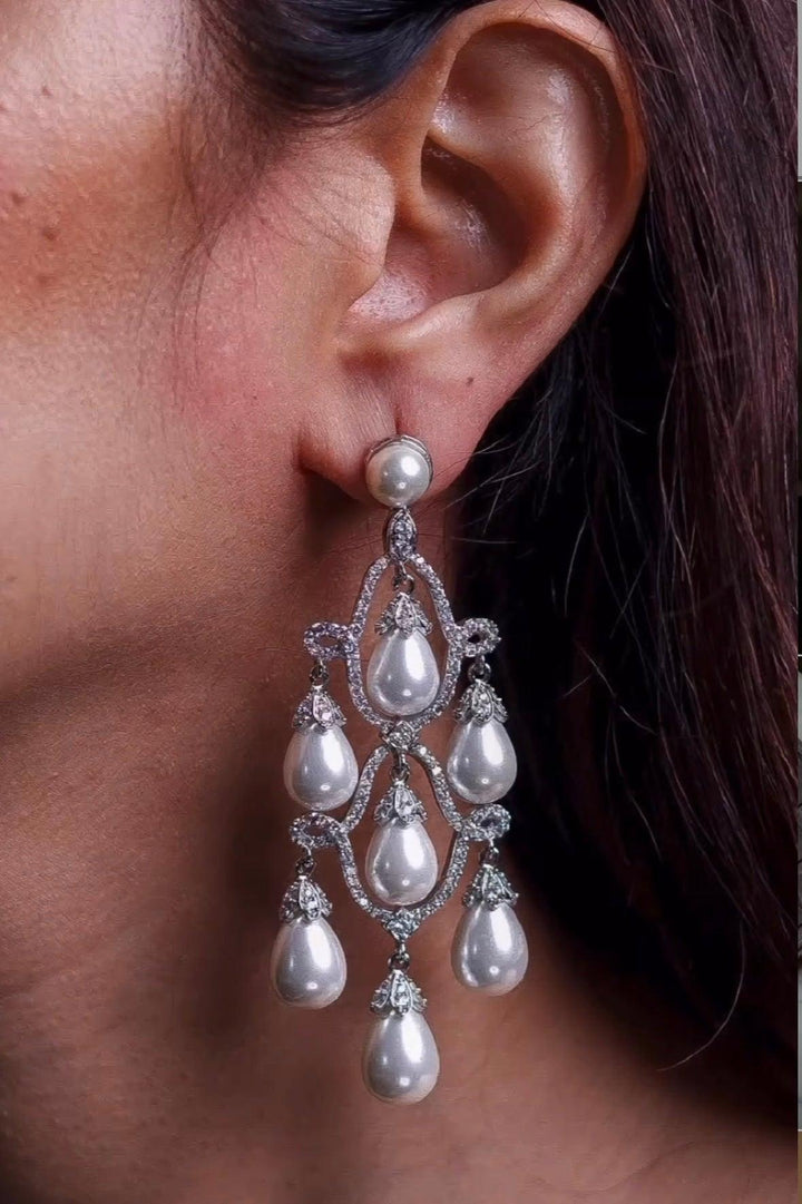 PEARL CZ DANGLER EARRINGS - House Of Shikha