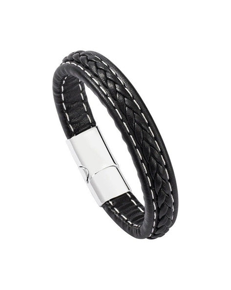 Men's braided Leather Bracelet with Stiches - House Of Shikha