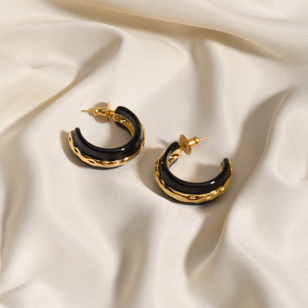 BLACK AND GOLD HOOP EARRINGS
