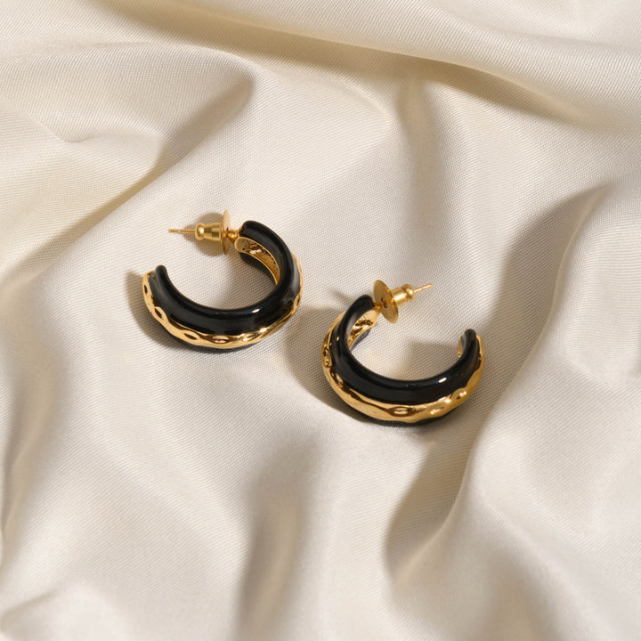 BLACK AND GOLD HOOP EARRINGS