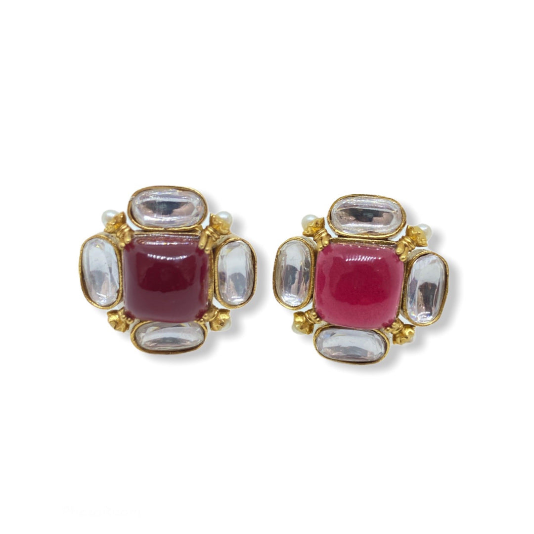 SHARON - KUNDAN STUD EARRINGS - House Of Shikha