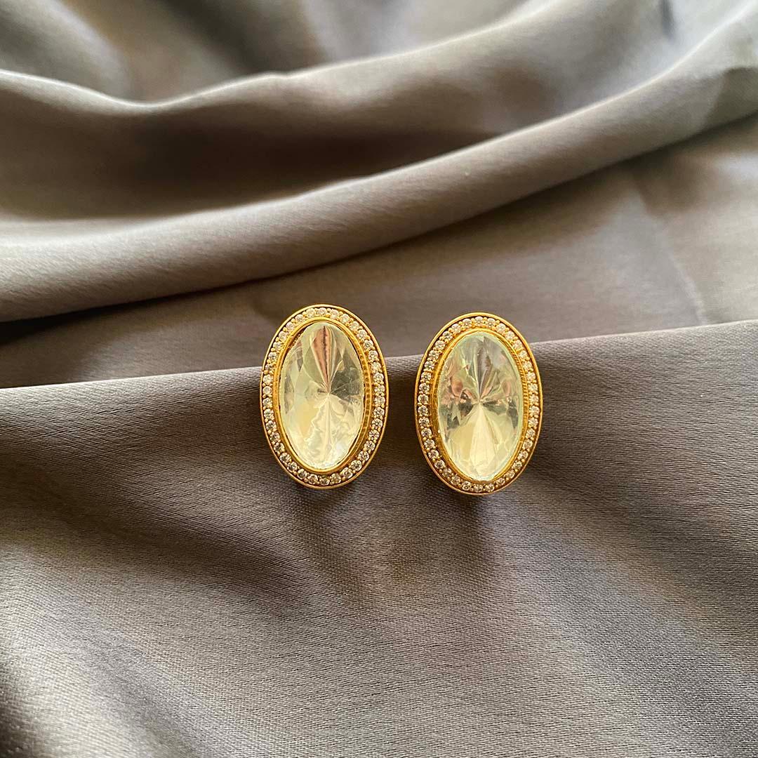 OVAL - POLKI STUD EARRINGS - House Of Shikha