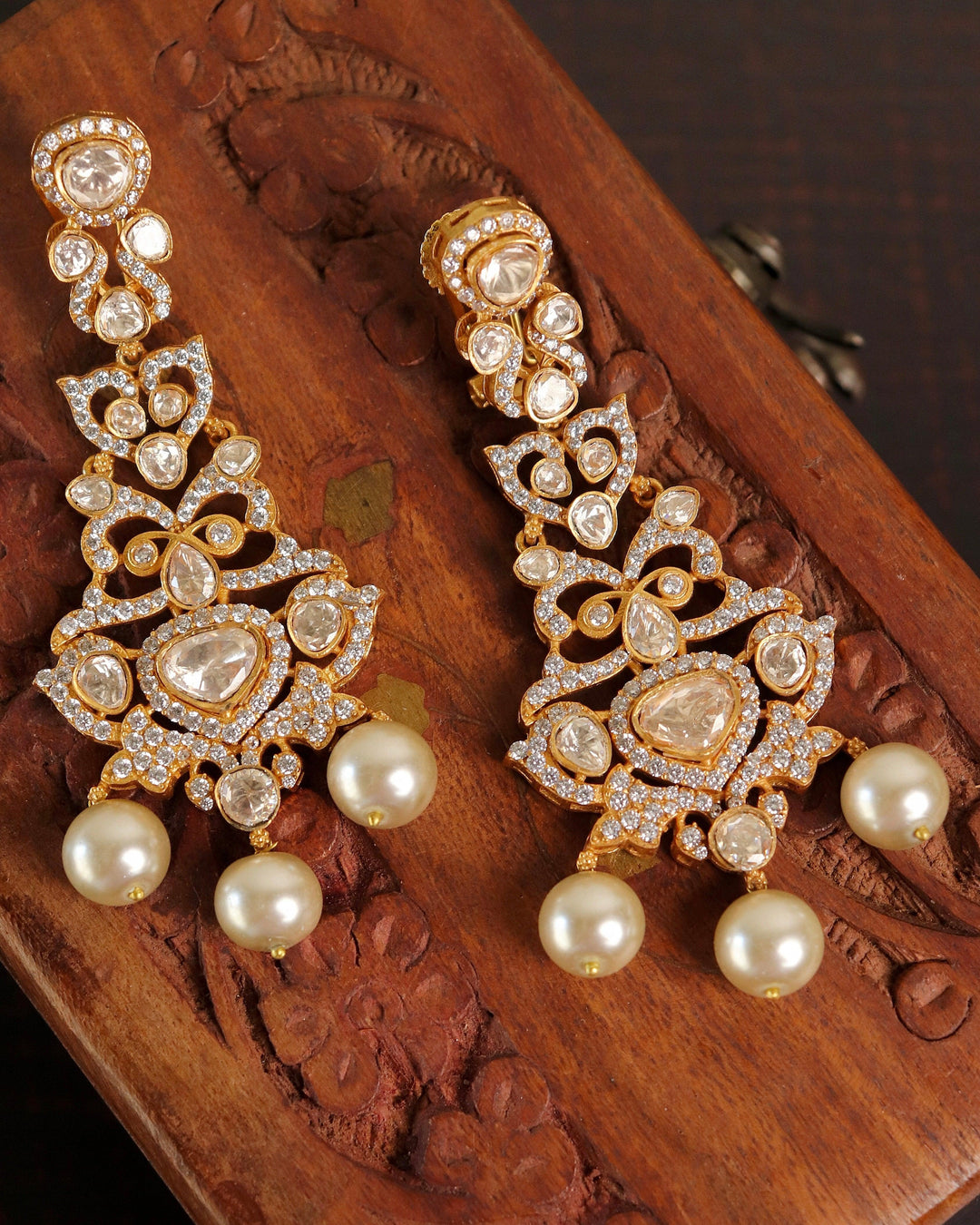 RUDRA MOZZANITE POLKI EARRINGS - House Of Shikha