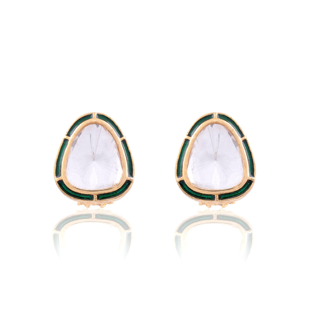 PAAN SHAPED POLKI STUDS - House Of Shikha