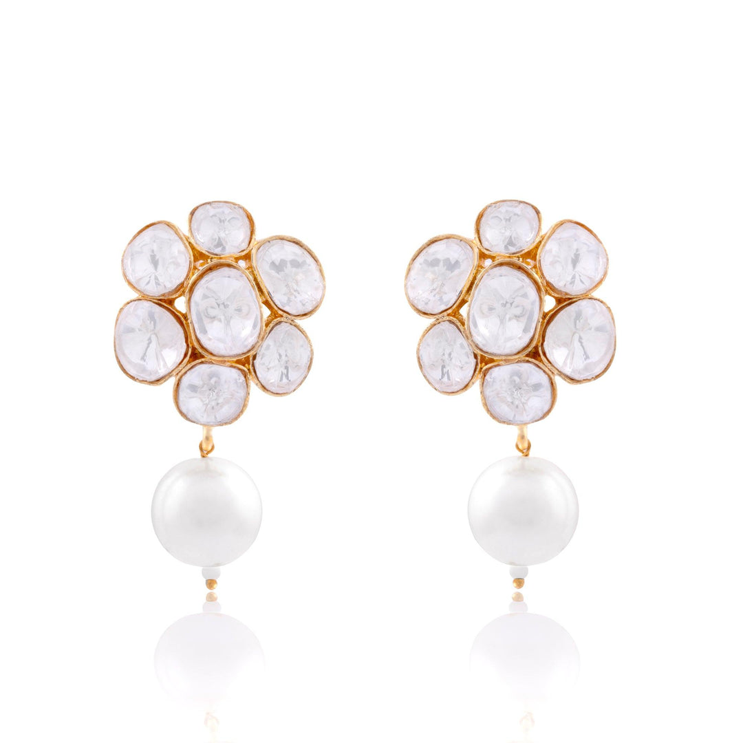 FLORAL POLKI PEARL DROP EARRINGS - House Of Shikha