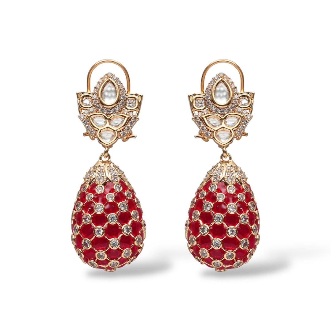 FLOWER DROPLET POLKI EARRINGS
