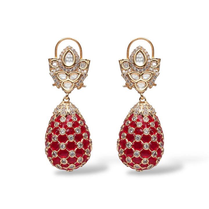 FLOWER DROPLET POLKI EARRINGS