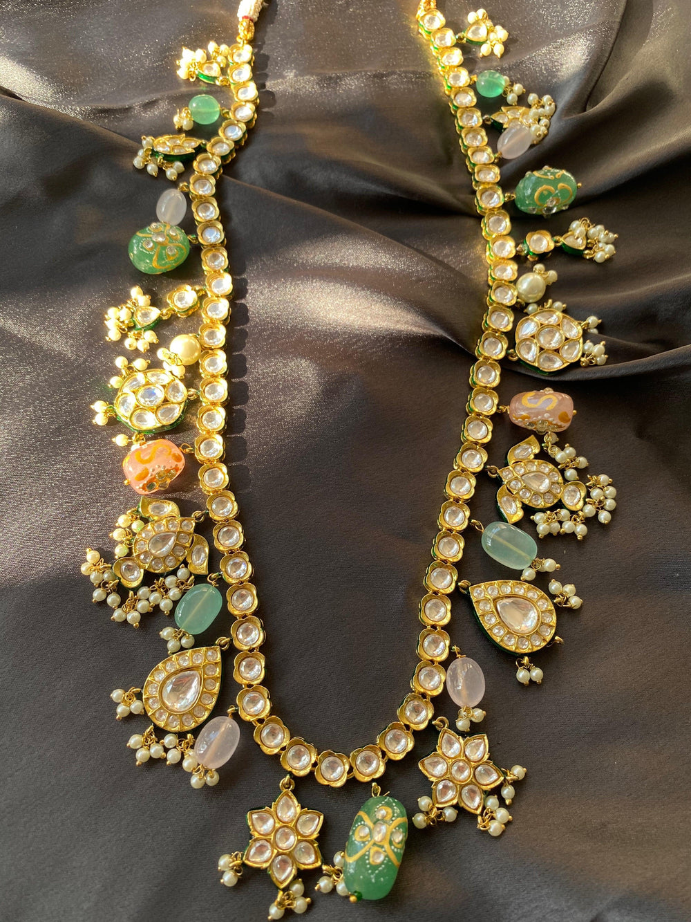 AMANAT - POLKI & MULTI STONE NECKLACE SET - House Of Shikha