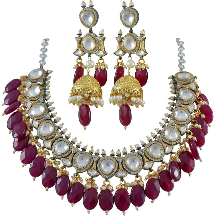 AYIRA - POLKI & RUBY STONE NECKLACE SET - House Of Shikha