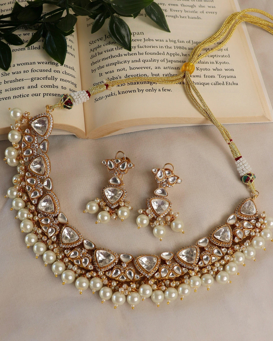 ASILI - POLKI & PEARLS NECKLACE SET - House Of Shikha